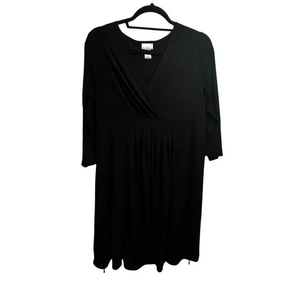 Motherhood Maternity Dress Sz Large Black Long Sleeve Stretch Waist Tie - Picture 1 of 11